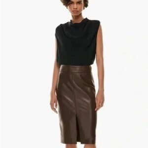 Aritzia Babaton Pegu Faux Leather Pencil Skirt Rich Mocha Brown Size 8